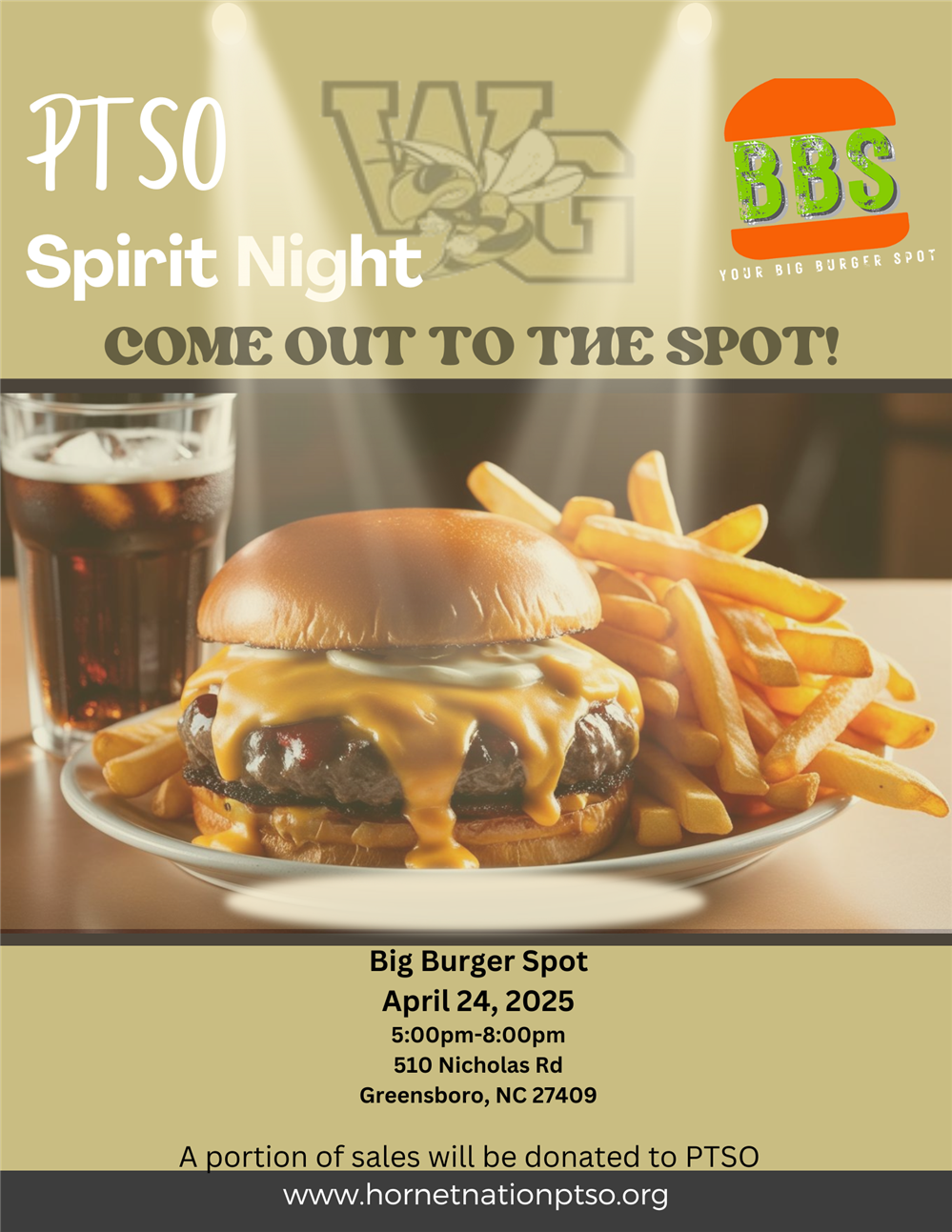 PTSO Fundraiser at Big Burger Spot on April 24th from 5:00pm - 8:00pm